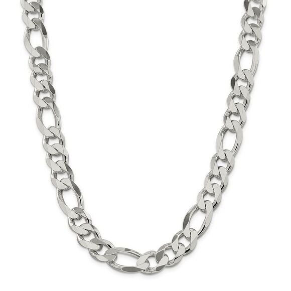 Men's 13.5mm, Sterling Silver, Solid Figaro Chain Necklace, 26 Inch